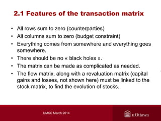 2.1 Features of the transaction matrix
• All rows sum to zero (counterparties)
• All columns sum to zero (budget constrain...