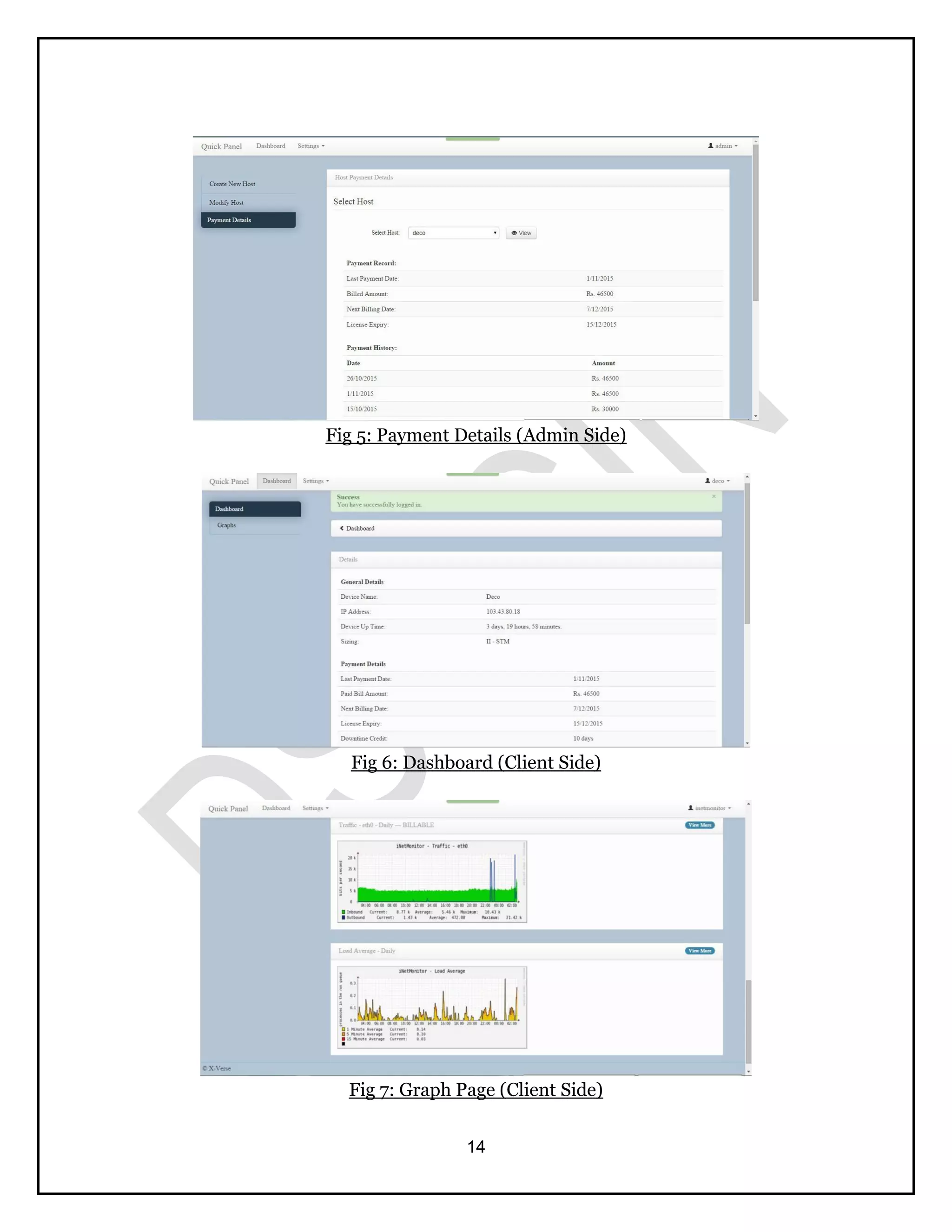 14
Fig 5: Payment Details (Admin Side)
Fig 6: Dashboard (Client Side)
Fig 7: Graph Page (Client Side)
 