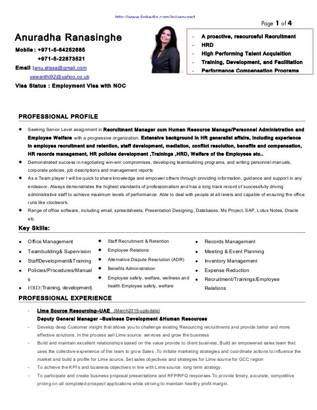 resume of anuradha ranasinghe hr recruitment manager2015 resume recruitment