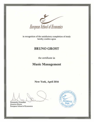 Music Management Certificate
