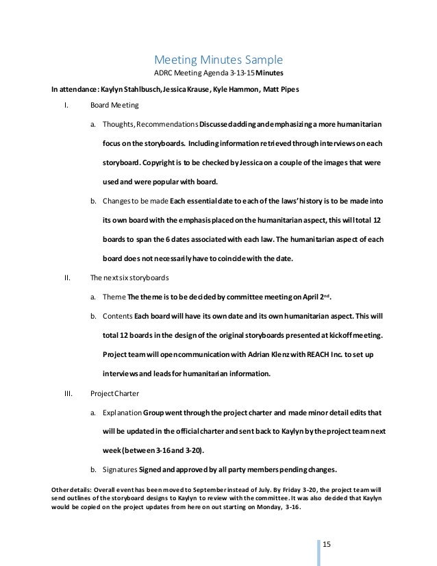 project management meeting minutes format