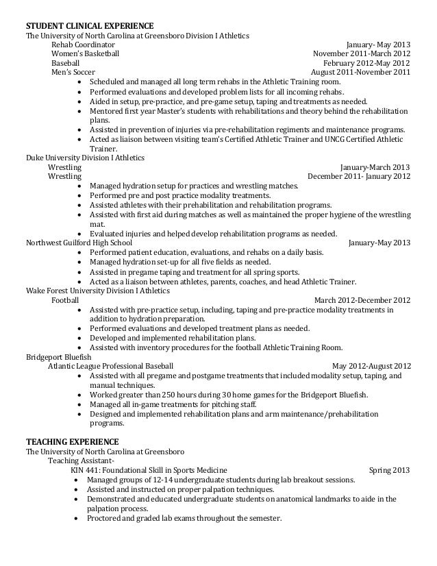 clinical experience resume