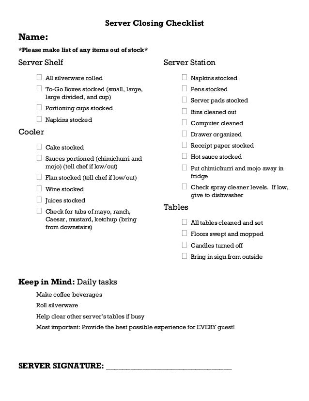 server cleaning checklist docx