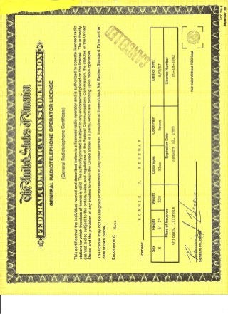 FCC 1989 General Radiotelephone Operaor License