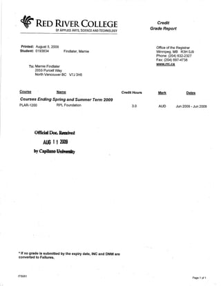 RED RIVER COLLEGE RPL CERTIFICATE