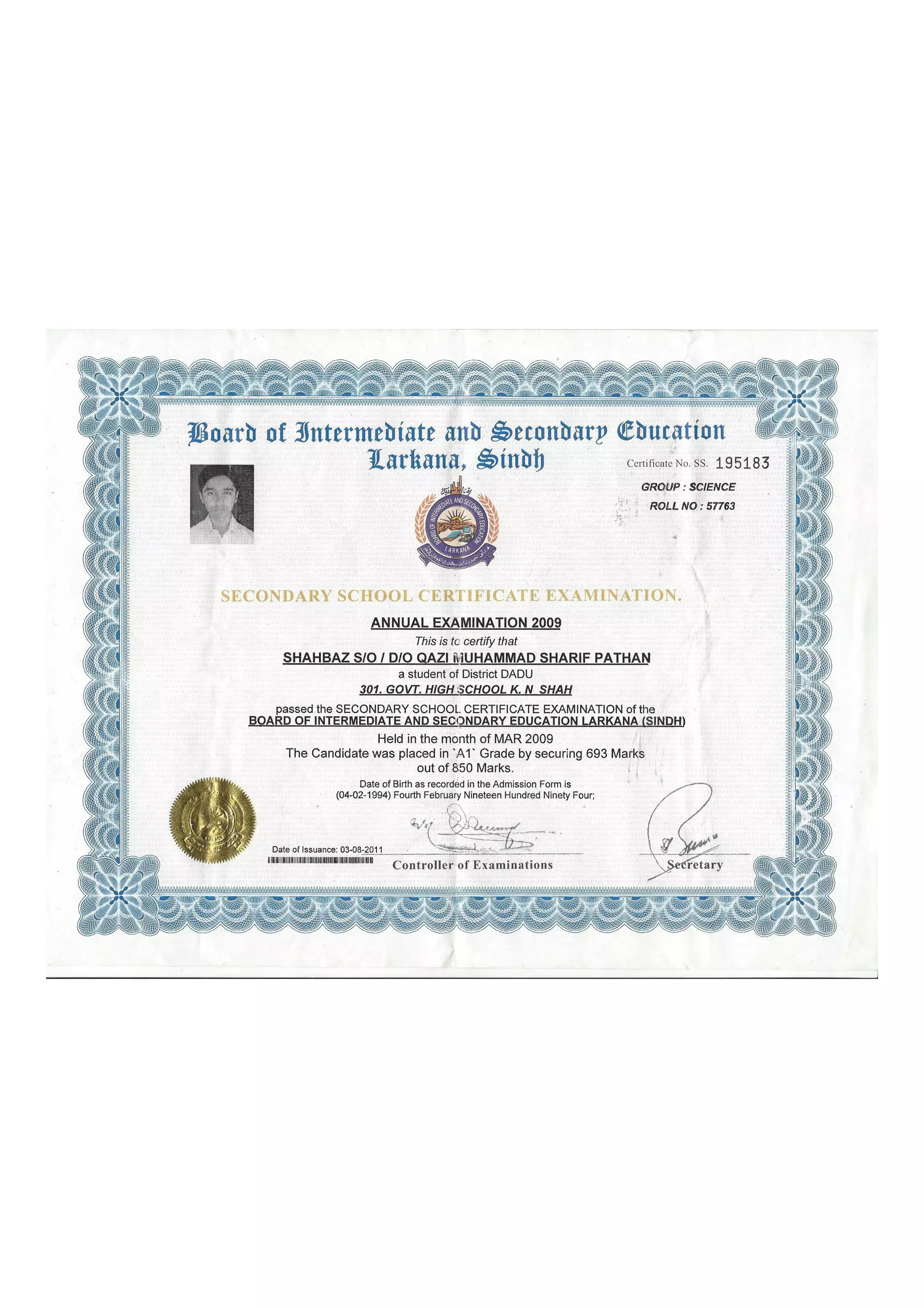 Matriculation Certificate