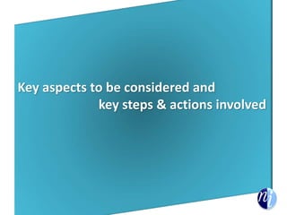 Key aspects to be considered and
key steps & actions involved
 