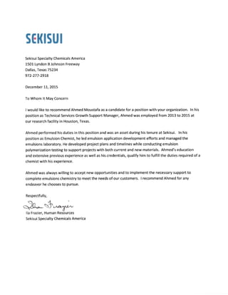sekisui recommendation letter