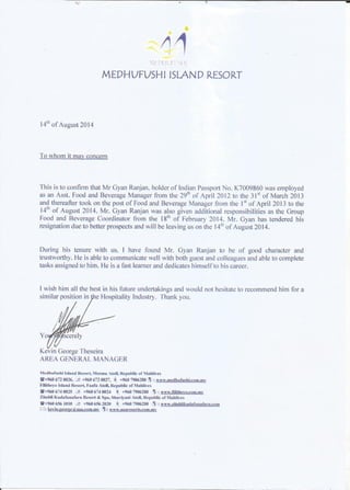 Medhufushi Reference Letter