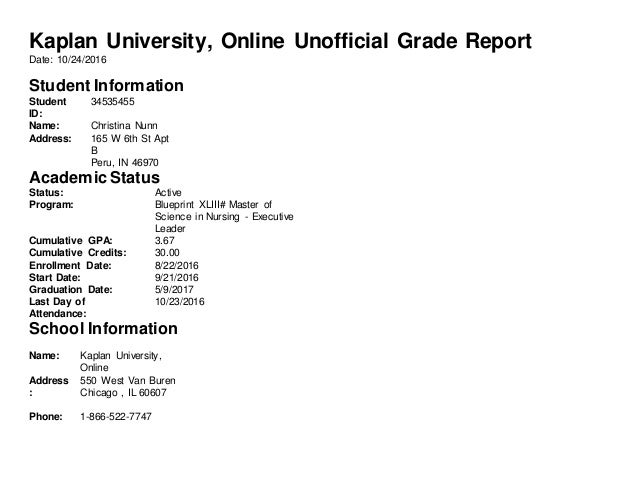 Kaplan University Transcript 10:2016