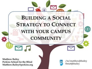 BUILDING A SOCIAL
STRATEGY TO CONNECT
WITH YOUR CAMPUS
COMMUNITY
Matthew Bailey
Perkins School for the Blind
Matthew.Bailey@perkins.org
/in/matthewjhbailey
@mattjhbailey
 