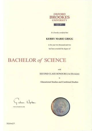 Kerry Grigg - Oxford Brooks Diploma - English