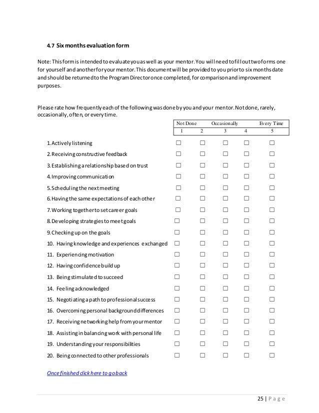 mentor evaluation form samples PROGRAM mentor evaluation form samples PROGRAM