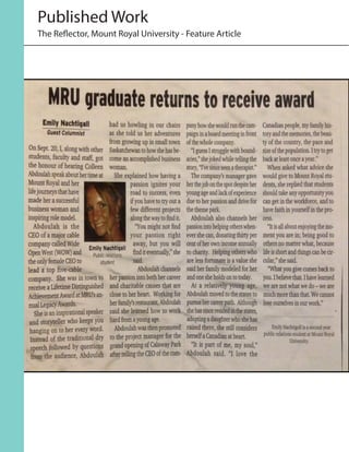 Published Work
The Reflector, Mount Royal University - Feature Article
 