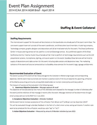 Event Plan Assignment
2014 ICAA 2014 AGM Brief - April 2014
 