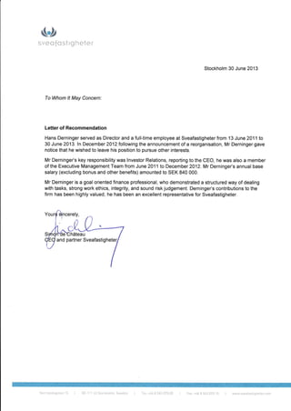 Sveafastigheter SdC Letter of Recommendation