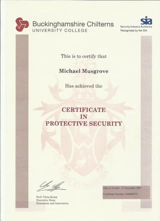 Level 3 Certificate in Protective Security BCUC