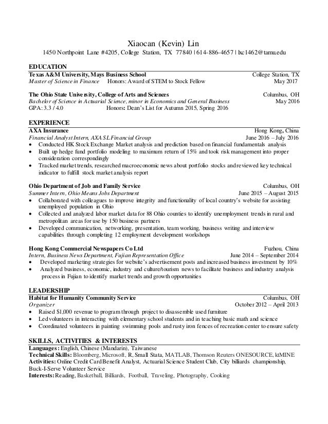 Xiaocan Lin Resume