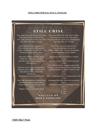 STILL I RISE POEM by MAYA ANGELOU
“Still I Rise” Poem
 