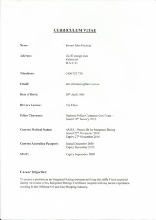 Steven Hudson Resume & Certificates 21 04 15 