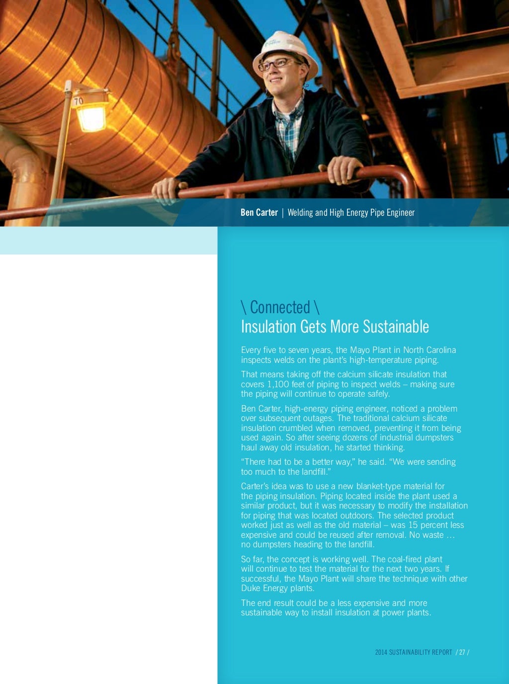 Insulation Gets More Sustainable 2014 Duke Energy Sustainability Report