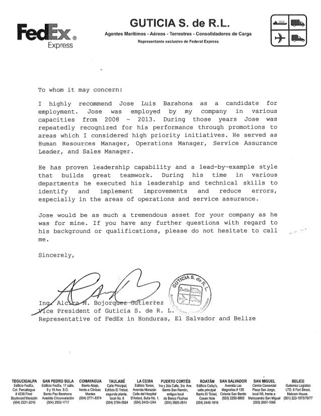 fedex recommendation letter fedex letter