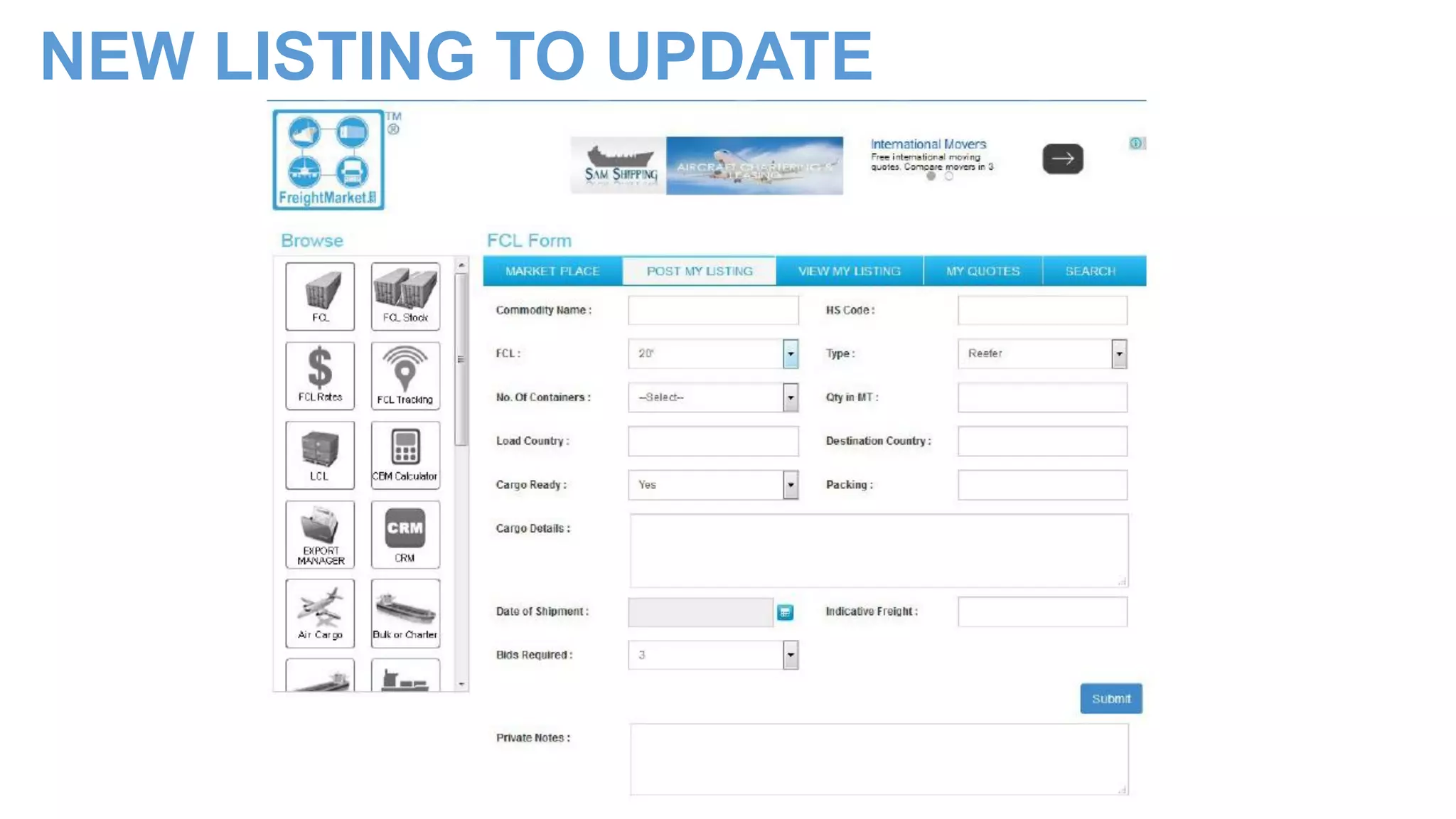 NEW LISTING TO UPDATE
 