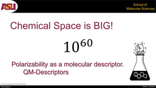 PhD Oral Defense Shobeir K. S. Mazinani
School of
Molecular Sciences
hormones by Nathalie Dumont from the Noun Project
Chemical Space is BIG!
1060
Polarizability as a molecular descriptor.
QM-Descriptors
 