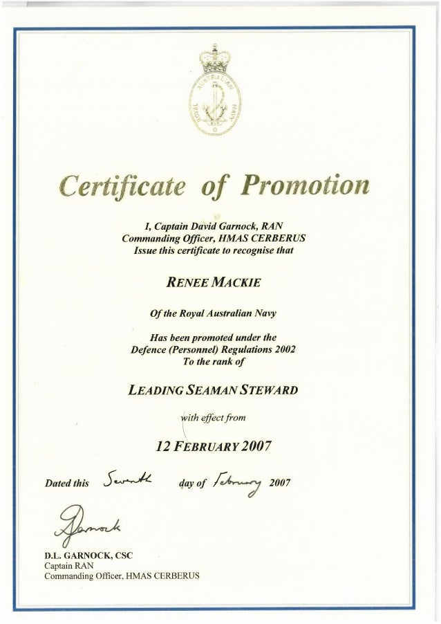 certificate of promotion to leading hand