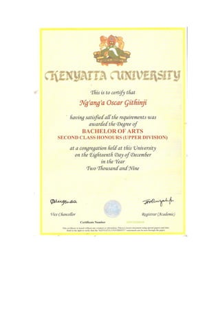 Bachelor of Arts Degree Certificate