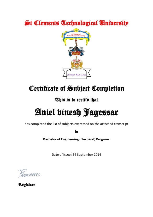 Certificate of Subject CompletionAniel vinesh Jagessar F7