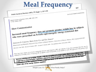 Meal Frequency
Weight Loss 101 What Really Helps?
 