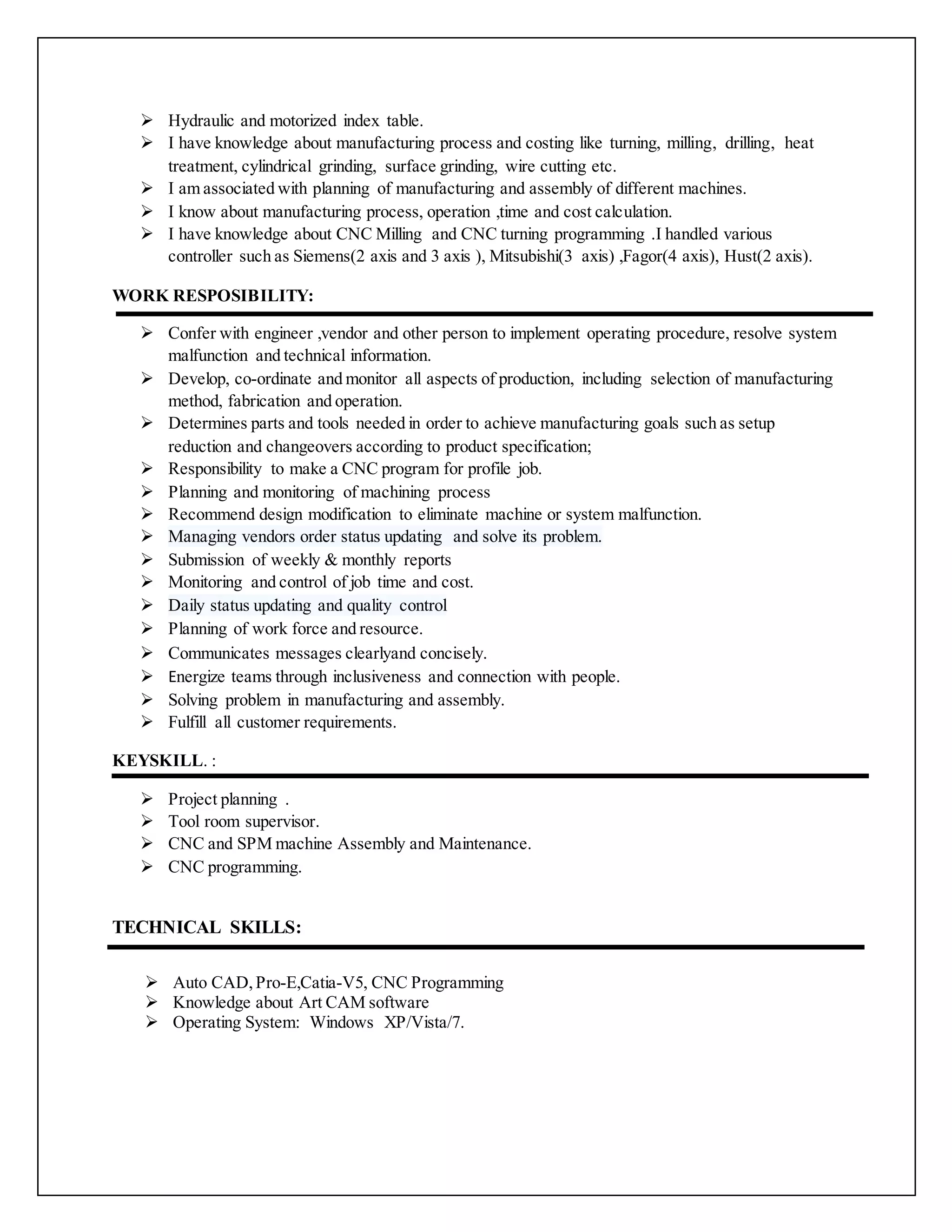 Room Incharge Tool Room Incharge | DOCX