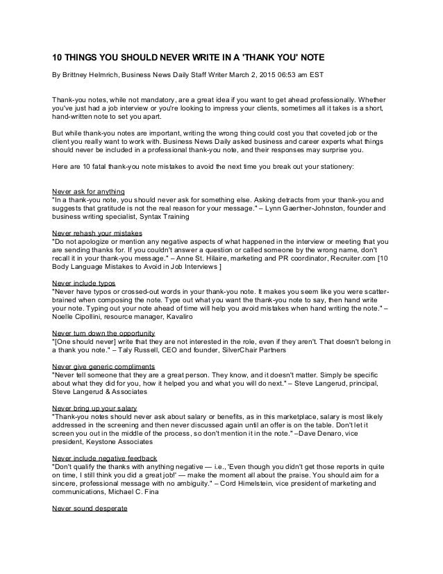 10 things that you should never write in a thank you note