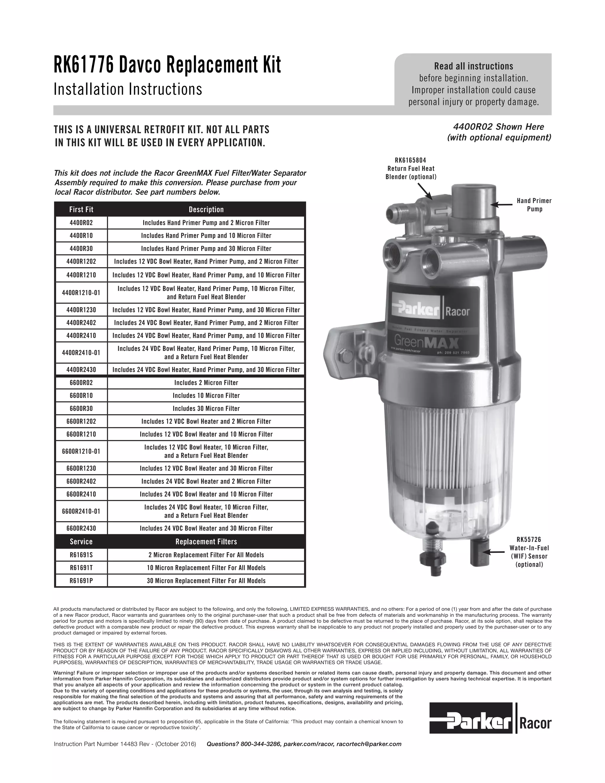 14483 Rev - (RK61776 Davco Replacement Kit) | PDF