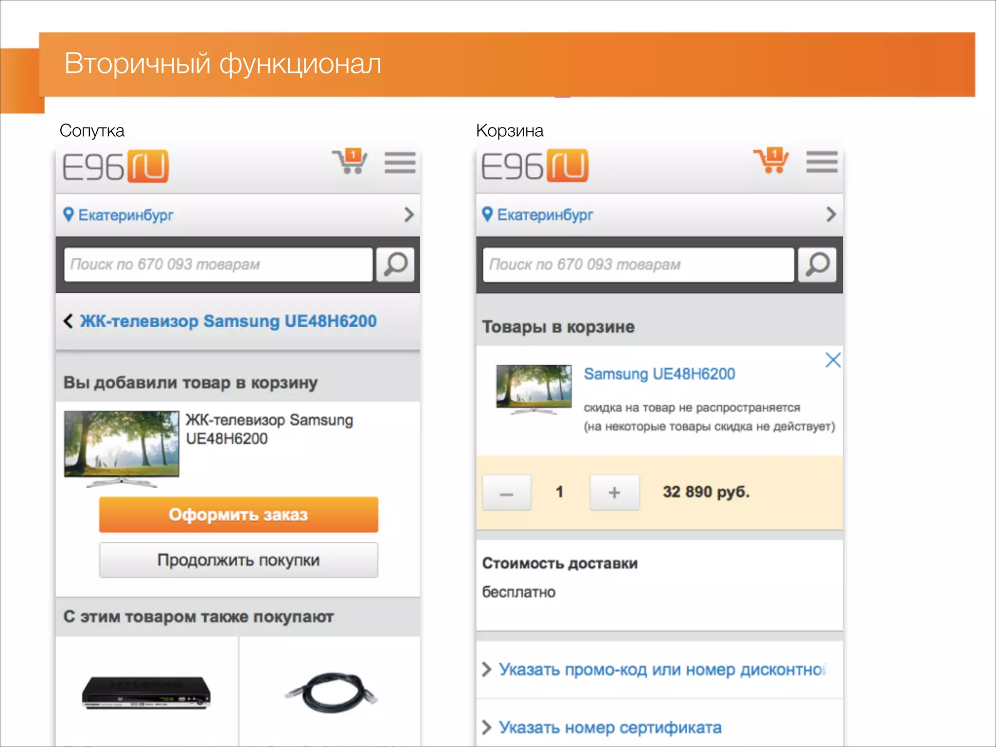 Вторичный функционал 
Сопутка Корзина 
 