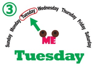 SundayMonday Tuesday Wednesday Thursday
FridaySaturday
SundayMonday
Tuesday Wednesday Thursday
FridaySaturday
Tuesday
③
Wednesday
④
 