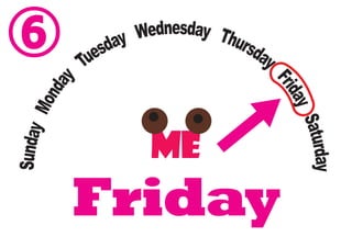 SundayMonday Tuesday Wednesday Thursday
FridaySaturday
SundayMonday
Tuesday Wednesday Thursday
FridaySaturday
Thursday
⑤
Friday
⑥
 