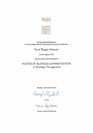 NHH Diploma certificate