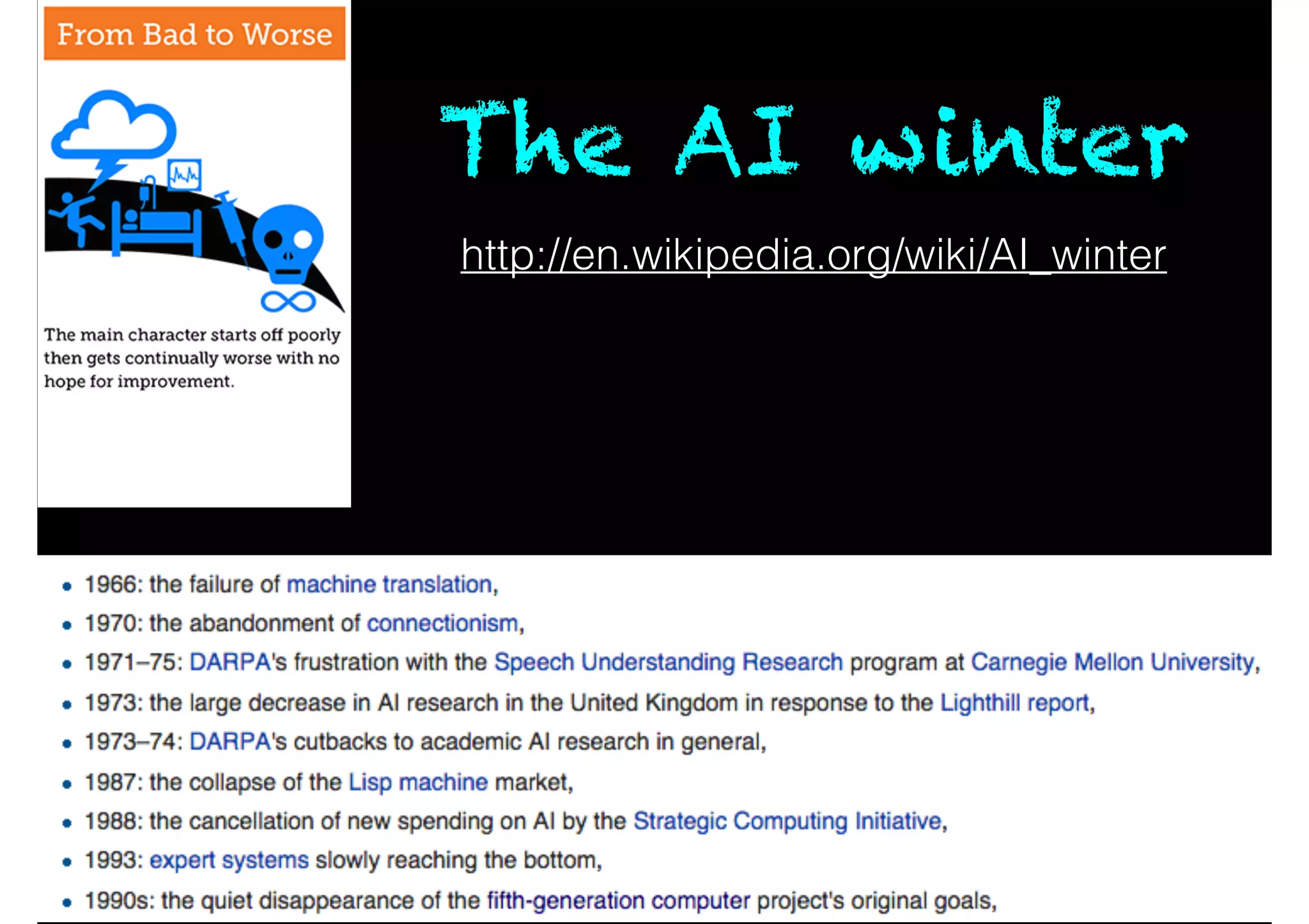 The AI winter
http://en.wikipedia.org/wiki/AI_winter
 