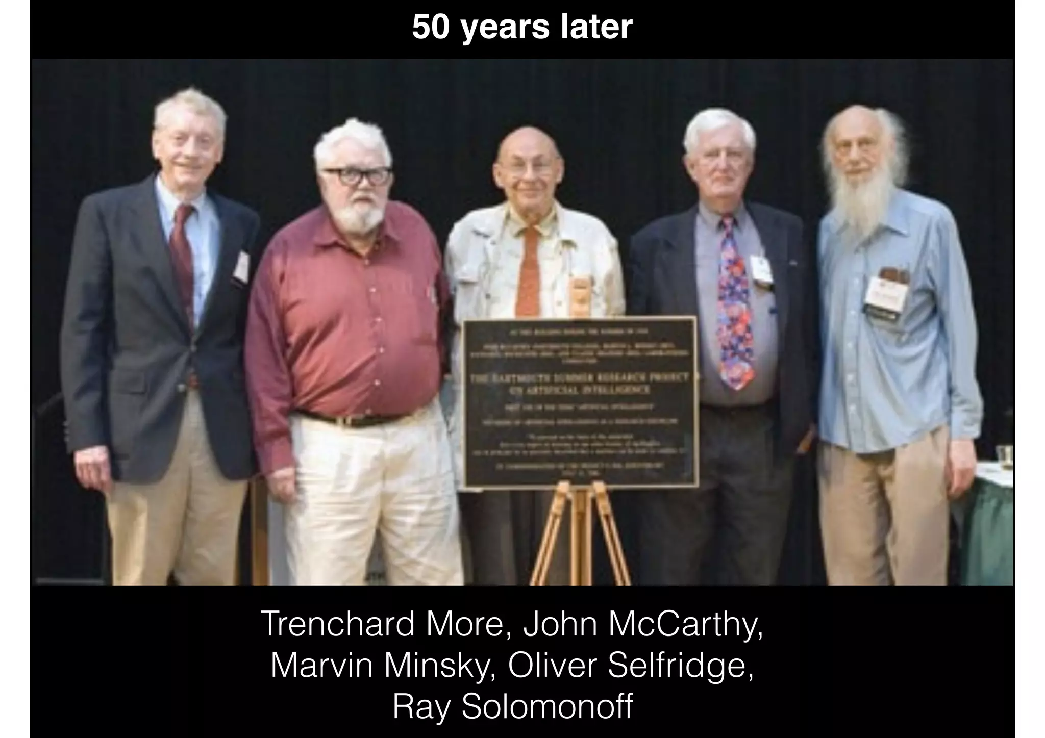 Trenchard More, John McCarthy,
Marvin Minsky, Oliver Selfridge,
Ray Solomonoff
50 years later
 