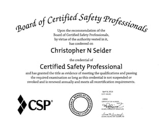 Seider CSP Certification