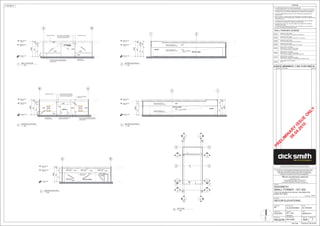 A
A
1 1
2
A04
2
A04
4
A04
4
A04
1
A04
1
A04
3
A04
3
A04
5
A04
5
A04
2 2
B
B
3 3
North
RL
GROUND FLOOR
0
RL
STORE CEILING
3600
A
RL
ENTRY CEILING
4000
B
RACKINGFEATURES
RACKINGFEATURES
TELEVISIONSDISPLAY
4003600
12002400
4000
PAINTED PLASTER
BOARD LINING
PAINTED PLASTER
BOARD LINING
WF02 WF02
WF01
PAINTED PLASTER
BOARD LINING
PAINTED PLASTER
BOARD LINING
WF01
PAINTED PLASTER
BOARD LINING
PAINTED PLASTER
BOARD LINING
WF04
WF03
RETAIL AREA
RL
GROUND FLOOR
0
RL
STORE CEILING
3600
A
RL
ENTRY CEILING
4000
B
GLASSDISPLAY
GLASSDISPLAY
ALUMINIUM CLADDING
150mm BRUSHED
ALUMINIUM SKIRTING
"ALPOLIC BLACK FINISH" SIGNAGE
WITH "OPAL ACRYLIC" LETTERS AND
"YELLOW VINYL" FACE OR EQUAL
WF05
EASEAS
WF06
A0 SIZE
POSTER
WF05
2700600
300
3600400
4000
A0 SIZE
POSTER
ALUMINIUM CLADDING WALLWITH
TRELLIS DOOR STACKING
WF07
WF08 WF08
900
SAFETY DECAL TO DSE STANDARDS @900mm
( VARIES ACCORDING TO LOCATION POLICIES
& LEGISLATIONS )
ENTRY
"BLACK" PLASTERBOARD
BULKHEAD
RL
GROUND FLOOR
0
RL
STORE CEILING
3600
1
RL
ENTRY CEILING
4000
2
DISPLAYFIXTURES
WF01
WF02
4003600
3006002700
4000
16002400
PRECAST CONCRETE WITH
PAINTED PLASTERBOARD LINING
PRECAST CONCRETE WITH
PAINTED PLASTERBOARD LINING
RETAIL AREA
ENTRY
RL
GROUND FLOOR
0
RL
STORE CEILING
3600
1
RL
ENTRY CEILING
4000
2
DISPLAYFIXTURES
12002400
3600
4003600
16002400
4000
PRECAST CONCRETE WITH
PAINTED PLASTERBOARD LINING
PRECAST CONCRETE WITH
PAINTED PLASTERBOARD LINING
WF02
WF01
RETAIL AREA
ENTRY
RL
GROUND FLOOR
0
RL
STORE CEILING
3600
A
RL
ENTRY CEILING
4000
B
GLASSDISPLAY
GLASSDISPLAY
ENTRY
ALUMINIUM CLADDING ALUMINIUM CLADDING
150mm BRUSHED
ALUMINIUM SKIRTING
"ALPOLIC BLACK FINISH" SIGNAGE
WITH "OPAL ACRYLIC" LETTERS AND
"YELLOW VINYL" FACE OR EQUAL
4000
4003600
300
6002700
WF05
WF06
WF08 WF08
WF07
900
SAFETY DECAL TO DSE STANDARDS @900mm
( VARIES ACCORDING TO LOCATION POLICIES
& LEGISLATIONS )
AMENDMENTS - 'I' AND 'O' NOT USEDNo DATE BY
A XX/XX/XX FIRST ISSUE XXX/XXX
WALL FINISHES LEGEND
WF01
INTERNAL PAINT FINISH
TYPE : DULUX MATT VIVID WHITE FLAT ACRYLIC
WF02
INTERNAL PAINT FINISH
TYPE : DULUX GLOSSY VIVID WHITE FLAT ACRYLIC
WF03
WF04
INTERNAL PAINT FINISH
TYPE : DULUX GLOSSY BLACK FLAT ACRYLIC
WF05
INTERNAL PAINT FINISH
TYPE : DULUX MATT BLACK FLAT ACRYLIC
ENTRY POTAL CLADDING
DISTRIBUTOR : SGI ARCHITECTURAL
TYPE : ALPOLIC M7742 - G30 BLACK
WF06
ENTRY POTAL CLADDING
DISTRIBUTOR : SGI ARCHITECTURAL
TYPE : ALPOLIC MBS08 - G30 GOLDEN YELLOW
WF08
SHOPFRONT IS SITE SPECIFIC
TYPE :
WF07
ENTRY POTAL CLADDING
DISTRIBUTOR : SGI ARCHITECTURAL
TYPE : ALPOLIC MM389 - G15 BRUSHED ALUMINIUM LIGHT
1 : 250
KEY PLAN
6
1 : 100
DECOR ELEVATION D
5
1 : 100
DECOR ELEVATION B
3
1 : 100
DECOR ELEVATION A
2
1 : 100
DECOR ELEVATION C
4
1 : 100
MALL ELEVATION
1
DRAWING :
PROJECT No. :
DRAWN BY :
PROJECT MGR :REGION No :
PROJECT :
ABN. 88 000 014 675
1 WOOLWORTHS WAY BELLA VISTA NSW 2153
PO BOX 8000 BAULKHAM HILLS NSW 2153
TELEPHONE (02) 8885 0000 FACSIMILE (02) 8885 0308
EXPOSED VENT PIPES WILL NOT BE PERMITTED IN AMENITIES, OFFICES &
PREPARATION AREAS.
INSTALLATION OF COMPACTOR TO BE CONFIRMED BY DICKSMITH LIMITED.
DEVELOPER TO ALLOW FOR SERVICES, CONCRETE SLAB, WALL PENETRATIONS
AND SCREEN WALL.
ALL PLINTH DIMENSIONS & DETAILS TO BE PROVIDED BY REFRIGERATION
CONTRACTOR.
THIS DRAWING TO BE READ IN CONJUNCTION WITH ELECTRICAL, MECHANICAL,
HYDRAULIC, DETAIL STANDARD DRAWINGS AND CONSTRUCTION SUMMARY.
A FEATHERED EDGE BRASS STRIP SHALL BE PROVIDED AT ALL JUNCTIONS
OF VINYL FLOORING AND CONCRETE SLAB.
EXTERNAL METALWORK SPECIFIED AS GALVANISED SHALL BE HOT DIPPED
GALVANISED TO CONFORM TO AUSTRALIAN STANDARDS.
*
*
*
*
*
*
ALL DIMENSIONS, SIZES, ETC, ARE IN MILLIMETERS.
FIGURED DIMENSIONS TO BE USED IN PREFERENCE TO SCALING OF DRAWING.
*
NOTES
COPYRIGHT OF THIS DOCUMENT REMAINS WITH WOOLWORTHS LIMITED.
NO PART OF THIS DOCUMENT MAY BE REPRODUCED OR COPIED IN ANY
FORM OR BY ANY MEANS (GRAPHIC, ELECTRONIC OR MECHANICAL,
INCLUDING PHOTOCOPYING, RECORDING TAPE OR INFORMATION
RETRIEVAL SYSTEMS) WITHOUT WRITTEN PERMISSION.
Plot Date
©
1:100 @ A1
STORE No.
PR
ELIM
IN
A
R
Y
ISSU
E
O
N
LY
06.04.2010
OOLWORTHS IMITEDW L
DICKSMITH
DATE :
AMEND. No :
DESIGN MGR :
DWG. No :
SCALE :
KIT ISSUE :
THIS DRAWING IS FOR DESIGN GUIDANCE ONLY. FINAL DETAILS MUST MEET SITE
CONDITIONS, RELEVANT AUTHORITIES AND APPLICABLE BUILDING STANDARDS.
TYPE THE ADDRESS IN PROJECT INFORMATION
UNDER SETTINGS
7/04/2010 2:58:59 PM
As indicatedMD
??????
REGION PM NAME
SMALL FORMAT - KIT 300
DECOR ELEVATIONS
????
06/04/2010
?A04
ALAN MHANNA
KIT - 300
mm/yyyy
 