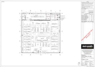 North
90mm STEEL STUD WALL
WALL TYPE & THICKNESS
150mm CONCRETE PANELS
WALLS LEGEND
ALL EXISTING WALLS
SHOWN SOLID
AMENDMENTS - 'I' AND 'O' NOT USEDNo DATE BY
A XX/XX/XX FIRST ISSUE XXX/XXX
11
4 4
A
A E
EB
B
C
C
D
D
22
33
7750 9150 9000 8000
103808620100705780
5 5
279080014409401300940130094013008001300940130094013009401400800165080016508001700
2435975177094056458001300940130094013009401300800130094013009402205
ADMIN
COMMS
CLEANERS ROOM
LOCKER ROOM
LUNCH ROOM
SECURESTORAGE
ACCESSIBLE TOILET
ACCESSIBLE TOILET
SERVICE DESK
RETAIL AREA
RETAIL AREA
PROMOTION PLINTH
PROMOTION
PLINTH
GAMINGFEATUREWALL
HEAVY DUTY RACKING
HEAVY DUTY RACKING
STORAGE RACKS
STORAGE RACKS
2400X3000
ROLLER SHUTTER
DWR
LAPTOPS
1430 - DBL - GREY
1430 - DBL - GREY
1430 - DBL - GREY
1430 - DBL - GREY
1430 - DBL - GREY
1430 - DBL - GREY
1430 - DBL - GREY
1430 - DBL - GREY
1430 - DBL - GREY
1430-DBL-GREY
1430-DBL-GREY
1430-DBL-GREY
1430-DBL-GREY
1430-DBL-GREY
1430-DBL-GREY
2400-GREY2400-GREY
2400-GREY2400-GREY
EDB
150
FIXED BOLLARDS
SAFETABLE
TABLE
FIRE EXIT
FIREEXIT
1430 - DBL - GREY
COMPUTERFEATUREWALL
ENTERTAINMENT FEATURE WALL
EAS EAS
SIGNAGE PANEL OVER
1800
600
RETAIL AREA
STORE ROOM
BULK HEAD OVER
SUSPENDED
RING OVER
SUSPENDED
RING OVER
SUSPENDED
RING OVER
ALUMINIUM CLADDING WALL
WITH TRELLIS DOOR STACKING
4001400
WINDOW DISPLAY WINDOW DISPLAY
"BLACK MDF" PANEL FROM
FLOOR TO CEILING
"BLACK MDF" PANEL FROM
FLOOR TO CEILING
PLINTH
BRUSHED
ALUMINIUM
FHR
HANGING SIGN
CENTERED OVER
PROMOTION
PLINTH
PROMOTION
PLINTH
90080064258006425800900
HANGING SIGN
CENTERED OVER
HANGING SIGN
CENTERED OVER
3210321032103215
1000 800 1000
PROMOTION
PLINTH
HANGING SIGN
CENTERED OVER
PROMOTION
PLINTH
PROMOTION
PLINTH
HANGING SIGN
CENTERED OVER
HANGING SIGN
CENTERED OVER
209012001150500115090080064258006425800900
3210321532103210
STORAGE RACKING
STORAGE RACKING
STORAGERACKING
STORAGERACKING
MESH CAGE WITH
MESH DOOR
FILE CAB
FHR
"BLACK MDF" CUPBOARD
TO RACKING HEIGHT
FHR
2400 - GREY 2400 - GREY
4600 3600 4600
120
1585 800 1585
1430 - DBL - GREY
1430 - DBL - GREY
TELEVISIONS 2400 - BLACK (16)
148060014856001480
SALE TABLE
SALE TABLE
600 1000 3850 1000 3850 1000 600
2400 - GREY2400 - GREY
1585 800 1585
1585 800 1585 800 1820 1200 1820 3670 1500 3670 1800 1200
LAPTOPS
LAPTOPS
LAPTOPS
APPLE LAPTOPS
IMACS
1400110013001000130010001700
1585 800 1585
1980 600 1450 900 1450 600 1755 940 1500 940 1790
1257 - BLACK
SIGN OVER
SIGN OVER
SIGN OVER
SIGN OVER
SIGN OVER
SIGN OVER
SIGN OVER
SIGN OVER
SIGN OVER
SIGN OVER
SIGN OVER
SIGN OVER
1257 - BLACK1257 - BLACK
SIGN OVER
SIGNOVER
SIGNOVER
SIGNOVER
SIGNOVER
1500 940 1500 940 1570 1000 1570 940 1500 940 1500
SIGNOVER
SIGNOVER
HANGING SIGN
CENTERED OVER
HANGING SIGN
CENTERED OVER
HANGING SIGN
CENTERED OVER
HANGING SIGN
CENTERED OVER
RETAIL AREA
SIGNOVER
SIGN OVER
CH
ENTRY
CERAMIC TILES
4000
DRAWING :
PROJECT No. :
DRAWN BY :
PROJECT MGR :REGION No :
PROJECT :
ABN. 88 000 014 675
1 WOOLWORTHS WAY BELLA VISTA NSW 2153
PO BOX 8000 BAULKHAM HILLS NSW 2153
TELEPHONE (02) 8885 0000 FACSIMILE (02) 8885 0308
EXPOSED VENT PIPES WILL NOT BE PERMITTED IN AMENITIES, OFFICES &
PREPARATION AREAS.
INSTALLATION OF COMPACTOR TO BE CONFIRMED BY DICKSMITH LIMITED.
DEVELOPER TO ALLOW FOR SERVICES, CONCRETE SLAB, WALL PENETRATIONS
AND SCREEN WALL.
ALL PLINTH DIMENSIONS & DETAILS TO BE PROVIDED BY REFRIGERATION
CONTRACTOR.
THIS DRAWING TO BE READ IN CONJUNCTION WITH ELECTRICAL, MECHANICAL,
HYDRAULIC, DETAIL STANDARD DRAWINGS AND CONSTRUCTION SUMMARY.
A FEATHERED EDGE BRASS STRIP SHALL BE PROVIDED AT ALL JUNCTIONS
OF VINYL FLOORING AND CONCRETE SLAB.
EXTERNAL METALWORK SPECIFIED AS GALVANISED SHALL BE HOT DIPPED
GALVANISED TO CONFORM TO AUSTRALIAN STANDARDS.
*
*
*
*
*
*
ALL DIMENSIONS, SIZES, ETC, ARE IN MILLIMETERS.
FIGURED DIMENSIONS TO BE USED IN PREFERENCE TO SCALING OF DRAWING.
*
NOTES
COPYRIGHT OF THIS DOCUMENT REMAINS WITH WOOLWORTHS LIMITED.
NO PART OF THIS DOCUMENT MAY BE REPRODUCED OR COPIED IN ANY
FORM OR BY ANY MEANS (GRAPHIC, ELECTRONIC OR MECHANICAL,
INCLUDING PHOTOCOPYING, RECORDING TAPE OR INFORMATION
RETRIEVAL SYSTEMS) WITHOUT WRITTEN PERMISSION.
Plot Date
©
1:100 @ A1
STORE No.
PR
ELIM
IN
AR
Y
ISSU
E
O
N
LY
06.04.2010
OOLWORTHS IMITEDW L
DICKSMITH
DATE :
AMEND. No :
DESIGN MGR :
DWG. No :
SCALE :
KIT ISSUE :
THIS DRAWING IS FOR DESIGN GUIDANCE ONLY. FINAL DETAILS MUST MEET SITE
CONDITIONS, RELEVANT AUTHORITIES AND APPLICABLE BUILDING STANDARDS.
TYPE THE ADDRESS IN PROJECT INFORMATION
UNDER SETTINGS
7/04/2010 2:30:02 PM
As indicatedMD
??????
REGION PM NAME
LARGE FORMAT - KIT 1200
FEASIBILITY PLAN
????
06/04/2010
?A01
ALAN MHANNA
KIT - 1200
mm/yyyy
NP - FOOTAGES - PRE
Equipment Type Linear Feet No Off
Trading
DS - Gondola - DBL - 1430 (Grey): Add Bay 360 0
DS - Gondola - DBL - 1430 (Grey): Start Bay 108 0
DS - Gondola - End - 1430 (Grey): End Unit 108 0
DS - Gondola - SGL - 1200 (Black)-320W: Add Bay 18 0
DS - Gondola - SGL - 1200 (Black)-320W: Start Bay 6 0
DS - Gondola - SGL - 1200 (Black)-415W: Add Bay 12 0
DS - Gondola - SGL - 1200 (Black)-415W: Start Bay 3 0
DS - Gondola - SGL - 1200 (Black): Add Bay 3 0
DS - Gondola - SGL - 1200 (Black): Start Bay 3 0
DS - Wall Unit - 2400 (Black): Add Bay 6 0
DS - Wall Unit - 2400 (Black): Start Bay 45 0
DS - Wall Unit - 2400 (Grey): Add Bay 219 0
DS - Wall Unit - 2400 (Grey): Start Bay 30 0
921 0
 