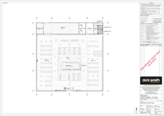 North
AMENDMENTS - 'I' AND 'O' NOT USEDNo DATE BY
A XX/XX/XX FIRST ISSUE XXX/XXX
11
4 4
A
A E
EB
B
C
C
D
D
22
33
5 5
SERVICE DESK
RUBBER FLOORING
RETAIL AREA
VINYL FLOORING
RETAIL AREA
VINYL FLOORING
ADMIN
VINYL FLOORING
COMMS
VINYL FLOORING
SECURE STORAGE
POLISHED CONCRETE
LUNCH ROOM
VINYL FLOORING
LOCKER ROOM
POLISHED CONCRETE
CLEANERS ROOM
POLISHED CONCRETE
ACCESSIBLE TOILET
CERAMIC TILES
ACCESSIBLE TOILET
CERAMIC TILES
STORE ROOM
POLISHED CONCRETE
FF08
FF08
FF07
FF07FF05
FF05
FF05
FF07
FF07
FF06
FF03
FF02
FEATURE FLOOR
VINYL FLOORING
STORE FLOOR
VINYL FLOORING
FF02
FF01WINDOW DISPLAY
VINYL FLOOR
FF04
ENTRY
CERAMIC TILES
FF01WINDOW DISPLAY
VINYL FLOOR
PLINTH
BRUSHED
ALUMINIUM
WINDOW FEATURE FLOORING - VINYL
MANUFACTURER: FORBO FLOORCOVERINGS PTY LTD
TYPE: WALTON UNI BLACK 123
STORE FLOORING - VINYL
MANUFACTURER: FORBO FLOORCOVERINGS PTY LTD
TYPE: ETERNAL STONE 12042
DECOR FLOOR FINISHES LEGEND
FEATURE AISLE FLOORING - VINYL
MANUFACTURER: FORBO FLOORCOVERINGS PTY LTD
TYPE: ETERNAL STONE 12012
ENTRANCE FLOORING - CERAMIC
MANUFACTURER: F.S. GLENNON & CO
TYPE: UNGLAZED VITRIFIED FLOOR TILE - CONFETTI SERIES
TERRAZO STYLE - 300 x 300 x 0.85mm ITEM NO. E 3381
SERVICE DESK FLOORING - RUBBER
DISTRIBUTOR:
TYPE: RUBBER PIRELLI ACTIVA - BJ PROFILE STUDDED 1000mm x
1000mm RUBBER TILES, 4mm THK COLOUR:BJ 103 STEEL
FF01
FF02
FF03
FF04
FF05
FF06
ADMIN/COMM/LUNCH ROOM FLOORING - VINYL
MANUFACTURER: FORBO FLOORCOVERINGS PTY LTD
TYPE: WALTON UNI LEAD 186
FF07
FF08
STORE ROOM FLOORING - POLISH CONCRETE
DISTRIBUTOR:
TYPE: HARDENER DENSIFIER HD AND SYSTEM CLEAR
WET AREAS FLOORING - CERAMIC
MANUFACTURER:
TYPE: VITRIFIED FLOOR TILE - GRANITOGRES - SERIE MARTE
GRIGIO MAGGIA STYLE - 300 x 300 MATT TILES
90mm STEEL STUD WALL
WALL TYPE & THICKNESS
150mm CONCRETE PANELS
WALLS LEGEND
ALL EXISTING WALLS
SHOWN SOLID
DRAWING :
PROJECT No. :
DRAWN BY :
PROJECT MGR :REGION No :
PROJECT :
ABN. 88 000 014 675
1 WOOLWORTHS WAY BELLA VISTA NSW 2153
PO BOX 8000 BAULKHAM HILLS NSW 2153
TELEPHONE (02) 8885 0000 FACSIMILE (02) 8885 0308
EXPOSED VENT PIPES WILL NOT BE PERMITTED IN AMENITIES, OFFICES &
PREPARATION AREAS.
INSTALLATION OF COMPACTOR TO BE CONFIRMED BY DICKSMITH LIMITED.
DEVELOPER TO ALLOW FOR SERVICES, CONCRETE SLAB, WALL PENETRATIONS
AND SCREEN WALL.
ALL PLINTH DIMENSIONS & DETAILS TO BE PROVIDED BY REFRIGERATION
CONTRACTOR.
THIS DRAWING TO BE READ IN CONJUNCTION WITH ELECTRICAL, MECHANICAL,
HYDRAULIC, DETAIL STANDARD DRAWINGS AND CONSTRUCTION SUMMARY.
A FEATHERED EDGE BRASS STRIP SHALL BE PROVIDED AT ALL JUNCTIONS
OF VINYL FLOORING AND CONCRETE SLAB.
EXTERNAL METALWORK SPECIFIED AS GALVANISED SHALL BE HOT DIPPED
GALVANISED TO CONFORM TO AUSTRALIAN STANDARDS.
*
*
*
*
*
*
ALL DIMENSIONS, SIZES, ETC, ARE IN MILLIMETERS.
FIGURED DIMENSIONS TO BE USED IN PREFERENCE TO SCALING OF DRAWING.
*
NOTES
COPYRIGHT OF THIS DOCUMENT REMAINS WITH WOOLWORTHS LIMITED.
NO PART OF THIS DOCUMENT MAY BE REPRODUCED OR COPIED IN ANY
FORM OR BY ANY MEANS (GRAPHIC, ELECTRONIC OR MECHANICAL,
INCLUDING PHOTOCOPYING, RECORDING TAPE OR INFORMATION
RETRIEVAL SYSTEMS) WITHOUT WRITTEN PERMISSION.
Plot Date
©
1:100 @ A1
STORE No.
PR
ELIM
IN
AR
Y
ISSU
E
O
N
LY
06.04.2010
OOLWORTHS IMITEDW L
DICKSMITH
DATE :
AMEND. No :
DESIGN MGR :
DWG. No :
SCALE :
KIT ISSUE :
THIS DRAWING IS FOR DESIGN GUIDANCE ONLY. FINAL DETAILS MUST MEET SITE
CONDITIONS, RELEVANT AUTHORITIES AND APPLICABLE BUILDING STANDARDS.
TYPE THE ADDRESS IN PROJECT INFORMATION
UNDER SETTINGS
7/04/2010 2:31:34 PM
As indicatedMD
??????
REGION PM NAME
LARGE FORMAT - KIT 1200
DECOR FLOOR PLAN
????
06/04/2010
?A02
ALAN MHANNA
KIT - 1200
mm/yyyy
 
