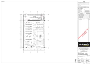 North
AMENDMENTS - 'I' AND 'O' NOT USEDNo DATE BY
A XX/XX/XX FIRST ISSUE XXX/XXX
A
A
1 1
3 3
2 2
B
B
C
C
150 6710 6310 6680 150
4 4
STAFF
TABLE
PACKING
BENCH
FEATURE
AISLE
WINDOW DISPLAY WINDOW DISPLAY
6 6
STORE ROOM
D
D
350094012009401500488515009401200940137060013709402800
5 5
2800940120094012009401200940120094013101870131094012001000120010002500
SECURESTORAGE
LAPTOPS
LAPTOPS
LAPTOPS
LAPTOPS
APPLE
BENCH
DIGITALCAMERAS
DIGITALCAMERAS
SERVICEDESK
RETAIL AREA
1400 5985 1145 1650 1145 5985 1400
REF.
SINK
1430 - DBL - GREY
1430 - DBL - GREY
1430 - DBL - GREY
1430 - DBL - GREY
1430 - DBL - GREY1430 - DBL - GREY
1430 - DBL - GREY
1430 - DBL - GREY
1430 - DBL - GREY
1430 - DBL - GREY
1430 - DBL - GREY
NOTICEBOARDS
HEAVY DUTY RACKING
HEAVY DUTY RACKING
15059001510
STORAGE RACKING
STORAGERACKING
STORAGE RACKING
2400-GREY2400-GREY
2400-GREY2400-GREY
EDB
DWR SAFE
TABLE
1800
4001400
"BLACK MDF" PANEL FROM
FLOOR TO CEILING
ENTRY
EAS EAS
PLINTH
BRUSHED
ALUMINIUM
BULK HEAD OVER
"BLACK MDF" PANEL
FROM FLOOR TO CEILING
2400 - GREY2400 - GREY
2400 - GREY2400 - GREY FHR
PROM.
PROM.
HANGING SIGN
CENTERED OVER
5008003725800372580037258003725800500
1860186018601860
HANGING SIGN
CENTERED OVER
PROM.
PROM.
HANGING SIGN
CENTERED OVER
HANGING SIGN
CENTERED OVER
1860186018601860
PROM.
HANGING SIGN
CENTERED OVER
PROM.
PROM.
HANGING SIGN
CENTERED OVER
PROM.
FILE CAB
NOTICE BOARD
3415 4785 3600 4795 3405
20000
15075555420640062455230150
31150
SALE TABLE SALE TABLESALE TABLE
600 600 1495 600 1495 600 600
FHR
MESH CAGE WITH
MESH DOOR
100 3025
SIGN OVER
SIGN OVER
SIGN OVER
SIGN OVER
SIGN OVER
SIGN OVER
SIGN OVER
SIGN OVER
SIGN OVER
SIGN OVER
SIGN OVER
SIGN OVER
CUSTOM
WOOD BOX
CUSTOM
WOOD BOX
CUSTOM
WOOD BOX
CUSTOM
WOOD BOX
"BLACK MDF" CUPBOARD
TO RACKING HEIGHT
FIRE EXIT
TELEVISIONS 2400 - BLACK (13)
90mm STEEL STUD WALL
WALL TYPE & THICKNESS
150mm CONCRETE PANELS
WALLS LEGEND
ALL EXISTING WALLS
SHOWN SOLID
NP - FOOTAGES - PRE
Equipment Type Linear Feet No Off
Trading
DS - Gondola - DBL - 1430 (Grey): Add Bay 330 0
DS - Gondola - DBL - 1430 (Grey): Start Bay 66 0
DS - Gondola - End - 1430 (Grey): End Unit 33 0
DS - Gondola - SGL - 1200 (Black): Add Bay 15 0
DS - Gondola - SGL - 1200 (Black): Start Bay 9 0
DS - Wall Unit - 2400 (Black): Add Bay 36 0
DS - Wall Unit - 2400 (Black): Start Bay 3 0
DS - Wall Unit - 2400 (Grey): Add Bay 165 0
DS - Wall Unit - 2400 (Grey): Start Bay 30 0
687 0
DRAWING :
PROJECT No. :
DRAWN BY :
PROJECT MGR :REGION No :
PROJECT :
ABN. 88 000 014 675
1 WOOLWORTHS WAY BELLA VISTA NSW 2153
PO BOX 8000 BAULKHAM HILLS NSW 2153
TELEPHONE (02) 8885 0000 FACSIMILE (02) 8885 0308
EXPOSED VENT PIPES WILL NOT BE PERMITTED IN AMENITIES, OFFICES &
PREPARATION AREAS.
INSTALLATION OF COMPACTOR TO BE CONFIRMED BY DICKSMITH LIMITED.
DEVELOPER TO ALLOW FOR SERVICES, CONCRETE SLAB, WALL PENETRATIONS
AND SCREEN WALL.
ALL PLINTH DIMENSIONS & DETAILS TO BE PROVIDED BY REFRIGERATION
CONTRACTOR.
THIS DRAWING TO BE READ IN CONJUNCTION WITH ELECTRICAL, MECHANICAL,
HYDRAULIC, DETAIL STANDARD DRAWINGS AND CONSTRUCTION SUMMARY.
A FEATHERED EDGE BRASS STRIP SHALL BE PROVIDED AT ALL JUNCTIONS
OF VINYL FLOORING AND CONCRETE SLAB.
EXTERNAL METALWORK SPECIFIED AS GALVANISED SHALL BE HOT DIPPED
GALVANISED TO CONFORM TO AUSTRALIAN STANDARDS.
*
*
*
*
*
*
ALL DIMENSIONS, SIZES, ETC, ARE IN MILLIMETERS.
FIGURED DIMENSIONS TO BE USED IN PREFERENCE TO SCALING OF DRAWING.
*
NOTES
COPYRIGHT OF THIS DOCUMENT REMAINS WITH WOOLWORTHS LIMITED.
NO PART OF THIS DOCUMENT MAY BE REPRODUCED OR COPIED IN ANY
FORM OR BY ANY MEANS (GRAPHIC, ELECTRONIC OR MECHANICAL,
INCLUDING PHOTOCOPYING, RECORDING TAPE OR INFORMATION
RETRIEVAL SYSTEMS) WITHOUT WRITTEN PERMISSION.
Plot Date
©
1:100 @ A1
STORE No.
PR
ELIM
IN
AR
Y
ISSU
E
O
N
LY
06.04.2010
OOLWORTHS IMITEDW L
DICKSMITH
DATE :
AMEND. No :
DESIGN MGR :
DWG. No :
SCALE :
KIT ISSUE :
THIS DRAWING IS FOR DESIGN GUIDANCE ONLY. FINAL DETAILS MUST MEET SITE
CONDITIONS, RELEVANT AUTHORITIES AND APPLICABLE BUILDING STANDARDS.
TYPE THE ADDRESS IN PROJECT INFORMATION
UNDER SETTINGS
7/04/2010 2:46:15 PM
As indicatedMD
??????
REGION PM NAME
MEDIUM FORMAT - KIT 600
FEASIBILITY PLAN
????
06/04/2010
?A01
ALAN MHANNA
KIT - 600
mm/yyyy
 