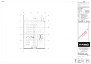 North
AMENDMENTS - 'I' AND 'O' NOT USEDNo DATE BY
A XX/XX/XX FIRST ISSUE XXX/XXX
A
A
1 1
3 3
2 2
B
B
C
C
4 4
61454885
975 1650 975
6 6
D
D
5 5
STORE ROOM
VINYL FLOORING
SECURESTORAGE
VINYLFLOORING
RETAIL AREA
VINYL FLOORING
SERVICEDESK
RUBBERTILES
FF05
FF05
FEATURE AISLE
VINYL FLOORING
STORE FLOOR
VINYL FLOORING
STORE FLOOR
VINYL FLOORING
FF02
FF03
FF03
FF06
ENTRY
CERAMIC TILES
WINDOW DISPLAY
VINYL FLOOR
WINDOW DISPLAY
VINYL FLOOR
PLINTH
BRUSHED
ALUMINIUM
FF04
645
180078019895
3015 2475
90mm STEEL STUD WALL
WALL TYPE & THICKNESS
150mm CONCRETE PANELS
WALLS LEGEND
ALL EXISTING WALLS
SHOWN SOLID
WINDOW FEATURE FLOORING - VINYL
MANUFACTURER: FORBO FLOORCOVERINGS PTY LTD
TYPE: WALTON UNI BLACK 123
STORE FLOORING - VINYL
MANUFACTURER: FORBO FLOORCOVERINGS PTY LTD
TYPE: ETERNAL STONE 12042
DECOR FLOOR FINISHES LEGEND
FEATURE AISLE FLOORING - VINYL
MANUFACTURER: FORBO FLOORCOVERINGS PTY LTD
TYPE: ETERNAL STONE 12012
ENTRANCE FLOORING - CERAMIC
MANUFACTURER: F.S. GLENNON & CO
TYPE: UNGLAZED VITRIFIED FLOOR TILE - CONFETTI SERIES
TERRAZO STYLE - 300 x 300 x 0.85mm ITEM NO. E 3381
SERVICE DESK FLOORING - RUBBER
DISTRIBUTOR:
TYPE: RUBBER PIRELLI ACTIVA - BJ PROFILE STUDDED 1000mm x
1000mm RUBBER TILES, 4mm THK COLOUR:BJ 103 STEEL
FF01
FF02
FF03
FF04
FF05
FF06
STORE ROOM FLOORING - VINYL
MANUFACTURER: FORBO FLOORCOVERINGS PTY LTD
TYPE: WALTON UNI LEAD 186
DRAWING :
PROJECT No. :
DRAWN BY :
PROJECT MGR :REGION No :
PROJECT :
ABN. 88 000 014 675
1 WOOLWORTHS WAY BELLA VISTA NSW 2153
PO BOX 8000 BAULKHAM HILLS NSW 2153
TELEPHONE (02) 8885 0000 FACSIMILE (02) 8885 0308
EXPOSED VENT PIPES WILL NOT BE PERMITTED IN AMENITIES, OFFICES &
PREPARATION AREAS.
INSTALLATION OF COMPACTOR TO BE CONFIRMED BY DICKSMITH LIMITED.
DEVELOPER TO ALLOW FOR SERVICES, CONCRETE SLAB, WALL PENETRATIONS
AND SCREEN WALL.
ALL PLINTH DIMENSIONS & DETAILS TO BE PROVIDED BY REFRIGERATION
CONTRACTOR.
THIS DRAWING TO BE READ IN CONJUNCTION WITH ELECTRICAL, MECHANICAL,
HYDRAULIC, DETAIL STANDARD DRAWINGS AND CONSTRUCTION SUMMARY.
A FEATHERED EDGE BRASS STRIP SHALL BE PROVIDED AT ALL JUNCTIONS
OF VINYL FLOORING AND CONCRETE SLAB.
EXTERNAL METALWORK SPECIFIED AS GALVANISED SHALL BE HOT DIPPED
GALVANISED TO CONFORM TO AUSTRALIAN STANDARDS.
*
*
*
*
*
*
ALL DIMENSIONS, SIZES, ETC, ARE IN MILLIMETERS.
FIGURED DIMENSIONS TO BE USED IN PREFERENCE TO SCALING OF DRAWING.
*
NOTES
COPYRIGHT OF THIS DOCUMENT REMAINS WITH WOOLWORTHS LIMITED.
NO PART OF THIS DOCUMENT MAY BE REPRODUCED OR COPIED IN ANY
FORM OR BY ANY MEANS (GRAPHIC, ELECTRONIC OR MECHANICAL,
INCLUDING PHOTOCOPYING, RECORDING TAPE OR INFORMATION
RETRIEVAL SYSTEMS) WITHOUT WRITTEN PERMISSION.
Plot Date
©
1:100 @ A1
STORE No.
PR
ELIM
IN
AR
Y
ISSU
E
O
N
LY
06.04.2010
OOLWORTHS IMITEDW L
DICKSMITH
DATE :
AMEND. No :
DESIGN MGR :
DWG. No :
SCALE :
KIT ISSUE :
THIS DRAWING IS FOR DESIGN GUIDANCE ONLY. FINAL DETAILS MUST MEET SITE
CONDITIONS, RELEVANT AUTHORITIES AND APPLICABLE BUILDING STANDARDS.
TYPE THE ADDRESS IN PROJECT INFORMATION
UNDER SETTINGS
7/04/2010 2:47:20 PM
As indicatedMD
??????
REGION PM NAME
MEDIUM FORMAT - KIT 600
DECOR FLOOR PLAN
????
06/04/2010
?A02
ALAN MHANNA
KIT - 600
mm/yyyy
 