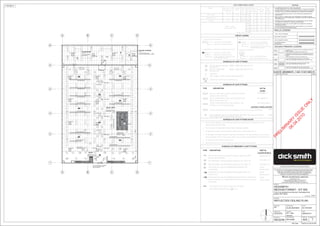 DW DWDW
DW DWDW
DWDW DWDWDWDWDW
2T4L2T4L2T4L2T4L2T4L2T4L2T4L2T4L
2T4L2T4L2T4L2T4L2T4L
2T4L2T4L2T4L2T4L
2T4L2T4L
2T4L
2T4L2T4L2T4L2T4L2T4L2T4L2T4L2T4L
2T4L2T4L2T4L2T4L2T4L2T4L2T4L2T4L
2T4L2T4L2T4L2T4L2T4L2T4L2T4L2T4L
2T4L2T4L2T4L2T4L2T4L2T4L2T4L2T4L
2T4L2T4L2T4L2T4L2T4L2T4L2T4L2T4L
DWDW
DWDW
DWDW
DWDW
DWDW
DWDW
DWDW
DWDW
DWDWDWDWDWDWDWDW
2T4L
2T4L
DW
2T4L
DW
DB
DB DB DB
DB
DB
DB
DB
DB
DB
DB
DB
DB
2T4P2T4P
2T4P2T4P
2T4P2T4P
2T4P2T4P
DW DW DW DW
2T4P2T4P
2T4P2T4P
2T4P2T4P
2T4P2T4P
WWWWWWWWW2T4L
W W
WWWWWWWWW
B
L13
L2
L2
L2
L2L2
L2
L2 L2
L3
L3
L3
L3
L3
L3
L3
L3
L3
L3
L5
L5
L5
L5
L9 L9
L9
L9
L9L9
L9
L9 L9 L9
L9
L9
L9
L9
L9
L9
L13
L13
L13
L13
L13
L13
L13
L13
L13
L13
L13
L13
L13
L13
L13
L10
L10
L10
L10
L10
L10
L10L10
L10
L10
L10
L10
L10
L10
L10
L10
L14
L14
L14
L14
L14
L14
L14
L14
L14
L14
L14L14
L14
L14
L14
L14
L11L11
L11L11L11
L11
L11
L11
L11
L11
L11
L11
L11 L11
L11
L11
L11
L15
L15
L15
L15
L15
L15
L15
L15
L15 L15
L15
L15
L15
L15
L15
L12
L15
L12
L12
L12
L12
L12L12
L12
L12
L12
L12 L12
L12
L12
L12
L12
L16
L3
L16
L16
L16L16
L16
L16
L16
L29
L29L29
L29
L29
L29L29
L29
L29L29
L29
EM1L1
EM2L1
EM3L1
EM4L1
EM5L1
EM6L1
EM8L1
EM7L1
EM9L1 EM10L1
EM11L1
EM12L1
EM13L1
EX1L1
EX2L1
EX3L1
REF.
EAS EAS
DW
DB
W
North
AMENDMENTS - 'I' AND 'O' NOT USEDNo DATE BY
A XX/XX/XX FIRST ISSUE XXX/XXX
A
A
1 1
3 3
2 2
B
B
C
C
4 4
300010450
NOTE: CEILING HEIGHT AT ENTRANCE
WILL VARY DEPENDING ON MALL
CEILING CONDITION
6 6
D
D
5 5
CH
STORE ROOM
3600
CH
SERVICEDESK
3300
CH
RETAIL AREA
3600
1200 x 600 GRID SUSPENDED
CEILING SYSTEM
CF01
1200 x 600 GRID SUSPENDED
CEILING SYSTEM
CF01
FLUSH PLASTERBOARD CEILING
WITH SECURITY WELDED MESH @ 3m
CF04
PAINTED FLUSH PLASTER
BOARD WITH BULK HEAD
CH
ENTRY
4000
CF03
A/C DIFFUSER
A/C DIFFUSER
A/C DIFFUSER
A/C DIFFUSER
A/C DIFFUSER A/C DIFFUSER A/C DIFFUSER
A/C DIFFUSER
A/C DIFFUSER
A/C DIFFUSER
A/C DIFFUSER
A/C DIFFUSER
A/C DIFFUSER
A/C DIFFUSER A/C DIFFUSER
A/C DIFFUSER
PROMO UNDER
BAY SUSPENDED SIGN
HANGING SIGN
RETURN VENT
BAY SUSPENDED SIGN
BAY SUSPENDED SIGN
BAY SUSPENDED SIGN
BAY SUSPENDED SIGN
BAY SUSPENDED SIGN
BAY SUSPENDED SIGN
BAY SUSPENDED SIGN
BAY SUSPENDED SIGN
BAY SUSPENDED SIGN
BAY SUSPENDED SIGN
BAY SUSPENDED SIGN
HANGING SIGN
PROMO UNDER
PROMO UNDER
HANGING SIGN
PAINTEDFLUSHPLASTER
BOARDWITHBULKHEAD
COUNTERVERTICALSIGN
PAINTED PLASTER
BOARD BULKHEAD
VERTICAL CF02
PROMO UNDER
HANGING SIGN
PROMO UNDER
HANGING SIGN
PROMO UNDER
HANGING SIGN
PROMO UNDER
HANGING SIGN
PAINTED PLASTER
BOARD BULKHEAD VERTICAL
CF03
WINDOW DISPLAY
PAINTED FLUSH PLASTER BOARD
WINDOW DISPLAY
PAINTED FLUSH PLASTER BOARD
SIGNAGE PANEL
CF04 CF04
RETURN
VENT
CH
SECURE STORAGE
3600
CF02
90mm STEEL STUD WALL
WALL TYPE & THICKNESS
150mm CONCRETE PANELS
WALLS LEGEND
ALL EXISTING WALLS
SHOWN SOLID
1200x600x10mm EXPOSED TWO WAY SUSPENDED GRID WITH
DROP IN TILES .
TYPE: PREFINISH ACCOUSTIC MATT WHITE TILE
CEILING FINISHES LEGEND
CF01
CF03
1200x600x10mm EXPOSED TWO WAY SUSPENDED GRID WITH
DROP IN TILES WITH WELDED SECURITY MESH CEILING @ 3m
HEIGHT
TYPE: PREFINISH ACCOUSTIC MATT WHITE TILE
CF02
FLUSH PLASTER BOARD CEILING WITH PAINT FINISH
TYPE: DULUX INTERIOR VIVID WHITE PW1 H9 IN FLAT LATEX
CF04
FLUSH PLASTER BOARD CEILING WITH PAINT FINISH
TYPE: DULUX INTERIOR MATT BLACK PG1 A9
CF05
FLUSH PLASTER BOARD CEILING WITH PAINT FINISH
TYPE: DULUX INTERIOR MATT GOLDEN MARGUERITE YELLOW
W
W
1.
2.
3.
All fluorescent luminaire specified shall be OsramT5 plus Osram Electronic Control Gear unless
otherwise specified. White body.
The Contractor will supply light fittings from the nominated suppliers.
All lighting control gear will be mounted on cable ladder or metal ceiling structure.
5.
4. All Downlights, Emergency Fittings, Ceiling Roses, flex/pendants, PA items and Security items will have
white trim except on the service counter ceiling . Service counter ceiling components will have black trim.
All Lighting is to be on RCD protected circuits.
Switches marked with "W" will be Clipsal IP56, impact and chemical resistant grey.
with white trim.
28W LED adjustable downlight GAMMA: GAMMA QUAD 1090-3k/FL/FX
28W LED fixed downlight
with black trim.
GAMMA: GAMMA QUAD 1090-3k/FL/FX
LED Emergency Exit Sign with RUNNING MAN pictograph diffuser and direction
arrow left and right. DS = DOUBLE SIDED. Install the direction arrow as shown
on both sides.
LED Emergency Exit Sign with RUNNING MAN pictograph diffuser and
direction arrow.
LED Emergency Exit Sign with RUNNING MAN pictograph diffuser
straight ahead.
NON -MAINTAINED recessed Emergency lighting unit,LED, White trim.
18W Fluorescent surface mounted SPU Emergency light with prismatic
diffuser. NON -MAINTAINED.
S
D
PBS118N-DIF-DRC
PLITE White Trim
All Emergency and Exit Lights shall be dual rate charge,
NiCAD batteries and fitted with a
Light Fitting on 24hr Security Lighting Circuit.
NOTE:
STICKER.
PCFLED
And Description
Tee Bar 2X28w Osram Electronic Non Dim Ballast, 18 Luvre, Flex & Plug, Col 840 tube. 33045
Square Line Bare Batten 1x28w Osram Electronic Non Dim
Ballast, Osram Col 840 Tube
Square Line Bare Batten 2x28w Osram Electronic Non Dim
Ballast, Osram Col 840 Tube
Tee Bar 2X28w Osram Electronic Non Dim Ballast, Layin
K19 Diffuser, Flex & Plug,Col 840 tubes
2T4P-WWXT228K19-4
2B4-WWMB228-4
1B4-WWMB128-4
DESCRIPTION CAT No
THORN
2T4P
2B4
1B4
70watt 4000k Rectangular recessed adjustable shop lighter to be used as wall washer,
Trading
Security Store
25
14
503.2
15.4
35 DW
2T4P
2T4L62
62
Watts perperW/m2 Areapermitted by of Light
Stock Room 1486810.3 84.614
BCA J6 m2 Room Fittings
ROOM
BCA COMPLIANCE CHART
Adj Max W/m2 Calculated Room Watts Number
Light
62
FittingsFitting
Type ofTrue
Trading Aisles Areas
Service Counter, 35 DB
70 W
Trading Total
B
PLITE Black TrimNON -MAINTAINED recessed Emergency lighting unit,LED, Black trim.
6.
2T4L
USYDNEY VISION LIGHTING
16026e
2T4P
%%UEMERGENCY LIGHTING CIRCUIT DESIGNATION AND FITTING ID2. LIGHTING CIRCUIT DESIGNATION
EMERGENCY EXIT LIGHTING CIRCUIT DESIGNATION AND FITTING ID
4.
3.%%ULIGHTING CIRCUIT DESIGNATION1.
L18 "18" = CIRCUIT/CIRCUIT BREAKER NUMBER
Light fittings or switches rated as weatherproof IP56
Light Switch
W
"L" = MSB LIGHTING DISTRIBUTION SECTION
"32" = CIRCUIT/CICUIT BREAKER NUMBER
"L" = MSB LIGHTING DISTRIBUTION SECTION
AND MAINTENANCE SCHEDULE
"20" = CIRCUIT/CIRCUIT BREAKER NUMBER
"EM23" = FITTING ID NUMBER AS SHOWN ON FITTING
EM23L20
"L" = MSB LIGHTING DISTRIBUTION SECTION
EX13L21
AND MAINTENANCE SCHEDULE
"21" = CIRCUIT/CIRCUIT BREAKER NUMBER
"EX13" = FITTING ID NUMBER AS SHOWN ON FITTING
"L" = MSB LIGHTING DISTRIBUTION SECTION
Osram/Philips 70w RX7S Double Ended Col 840 lamp.
2124
643968
431505
13455
201400
7328
8
14.6
L32
SCHEDULE OF LIGHT FITTINGS
SCHEDULE OF EMERGENCY LIGHT FITTINGS
CIRCUIT LEGEND
SCHEDULE OF LIGHT FITTINGS
TYPE
SCHEDULE OF LIGHT FITTINGS NOTES
DESCRIPTION PART No
CLEVERTRONICS
TYPE
PCFLED
And Description
PCFLED
And Description
DRAWING :
PROJECT No. :
DRAWN BY :
PROJECT MGR :REGION No :
PROJECT :
ABN. 88 000 014 675
1 WOOLWORTHS WAY BELLA VISTA NSW 2153
PO BOX 8000 BAULKHAM HILLS NSW 2153
TELEPHONE (02) 8885 0000 FACSIMILE (02) 8885 0308
EXPOSED VENT PIPES WILL NOT BE PERMITTED IN AMENITIES, OFFICES &
PREPARATION AREAS.
INSTALLATION OF COMPACTOR TO BE CONFIRMED BY DICKSMITH LIMITED.
DEVELOPER TO ALLOW FOR SERVICES, CONCRETE SLAB, WALL PENETRATIONS
AND SCREEN WALL.
ALL PLINTH DIMENSIONS & DETAILS TO BE PROVIDED BY REFRIGERATION
CONTRACTOR.
THIS DRAWING TO BE READ IN CONJUNCTION WITH ELECTRICAL, MECHANICAL,
HYDRAULIC, DETAIL STANDARD DRAWINGS AND CONSTRUCTION SUMMARY.
A FEATHERED EDGE BRASS STRIP SHALL BE PROVIDED AT ALL JUNCTIONS
OF VINYL FLOORING AND CONCRETE SLAB.
EXTERNAL METALWORK SPECIFIED AS GALVANISED SHALL BE HOT DIPPED
GALVANISED TO CONFORM TO AUSTRALIAN STANDARDS.
*
*
*
*
*
*
ALL DIMENSIONS, SIZES, ETC, ARE IN MILLIMETERS.
FIGURED DIMENSIONS TO BE USED IN PREFERENCE TO SCALING OF DRAWING.
*
NOTES
COPYRIGHT OF THIS DOCUMENT REMAINS WITH WOOLWORTHS LIMITED.
NO PART OF THIS DOCUMENT MAY BE REPRODUCED OR COPIED IN ANY
FORM OR BY ANY MEANS (GRAPHIC, ELECTRONIC OR MECHANICAL,
INCLUDING PHOTOCOPYING, RECORDING TAPE OR INFORMATION
RETRIEVAL SYSTEMS) WITHOUT WRITTEN PERMISSION.
Plot Date
©
1:100 @ A1
STORE No.
PR
ELIM
IN
AR
Y
ISSU
E
O
N
LY
06.04.2010
OOLWORTHS IMITEDW L
DICKSMITH
DATE :
AMEND. No :
DESIGN MGR :
DWG. No :
SCALE :
KIT ISSUE :
THIS DRAWING IS FOR DESIGN GUIDANCE ONLY. FINAL DETAILS MUST MEET SITE
CONDITIONS, RELEVANT AUTHORITIES AND APPLICABLE BUILDING STANDARDS.
TYPE THE ADDRESS IN PROJECT INFORMATION
UNDER SETTINGS
7/04/2010 2:48:25 PM
As indicatedMD
??????
REGION PM NAME
MEDIUM FORMAT - KIT 600
REFLECTED CEILING PLAN
????
06/04/2010
?A03
ALAN MHANNA
KIT - 600
mm/yyyy
 