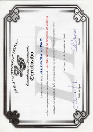 Certificado Escola LF Analista Técnico do Processo de Injeção - DEZ.2008