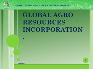 GLOBAL AGRO
RESOURCES
INCORPORATION
.
8/25/2012
1
 